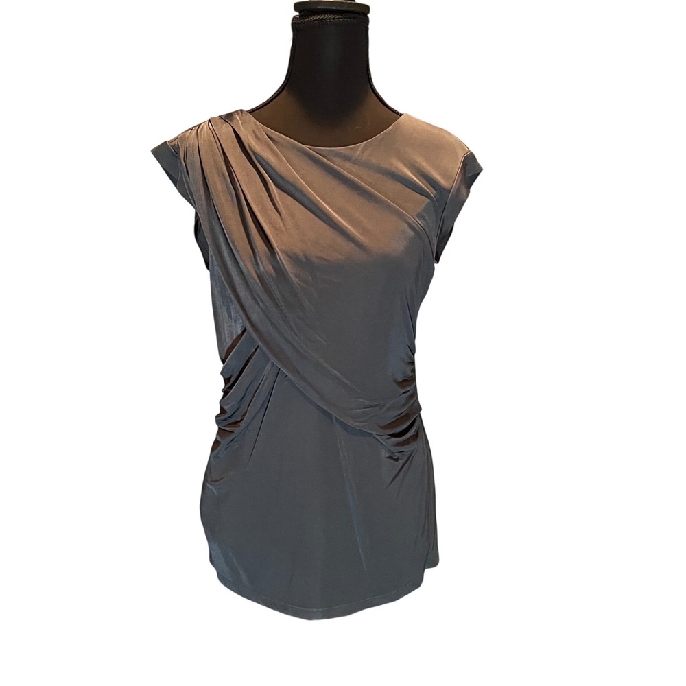 Ann Taylor Gray Draped Pleated Crossover Sleeveless Blouse Top Womens Size M